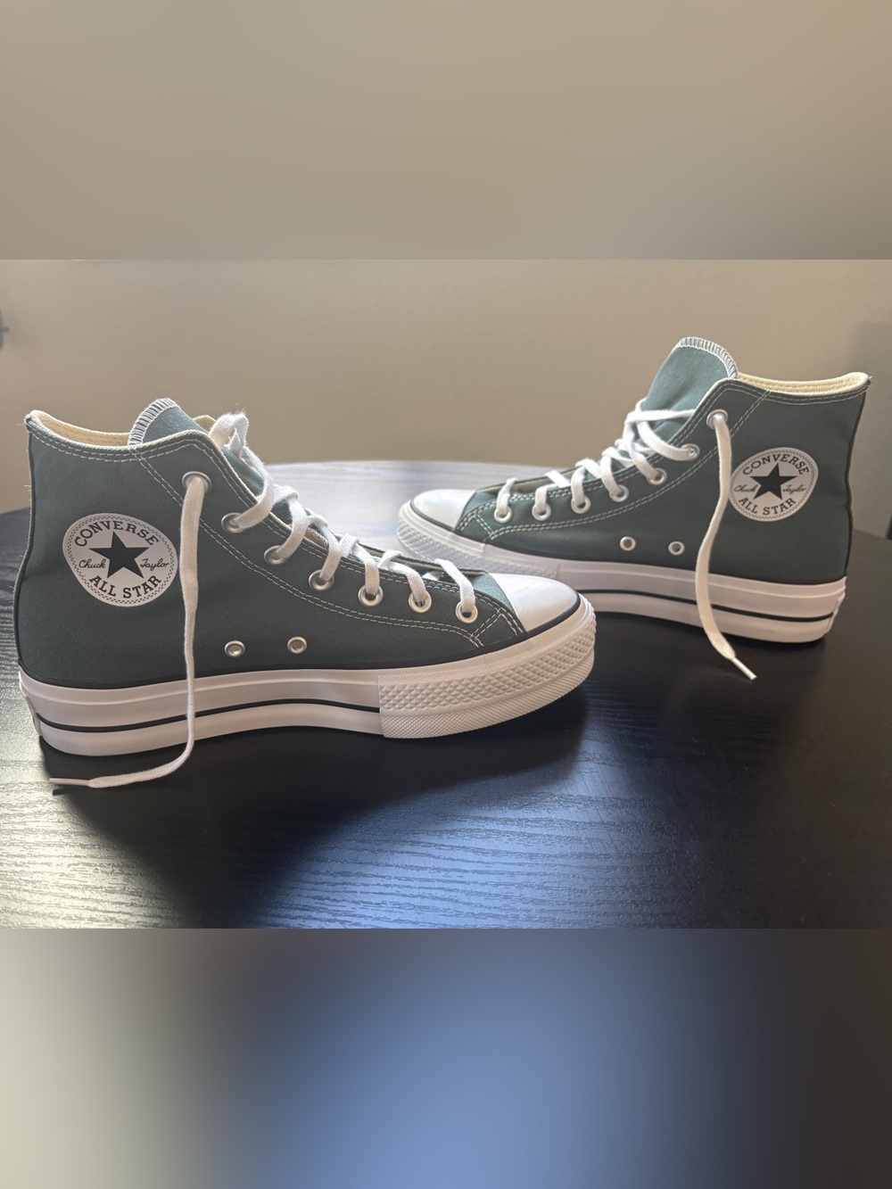 Converse High-Top Canvas Sneakers in Olive Green and White